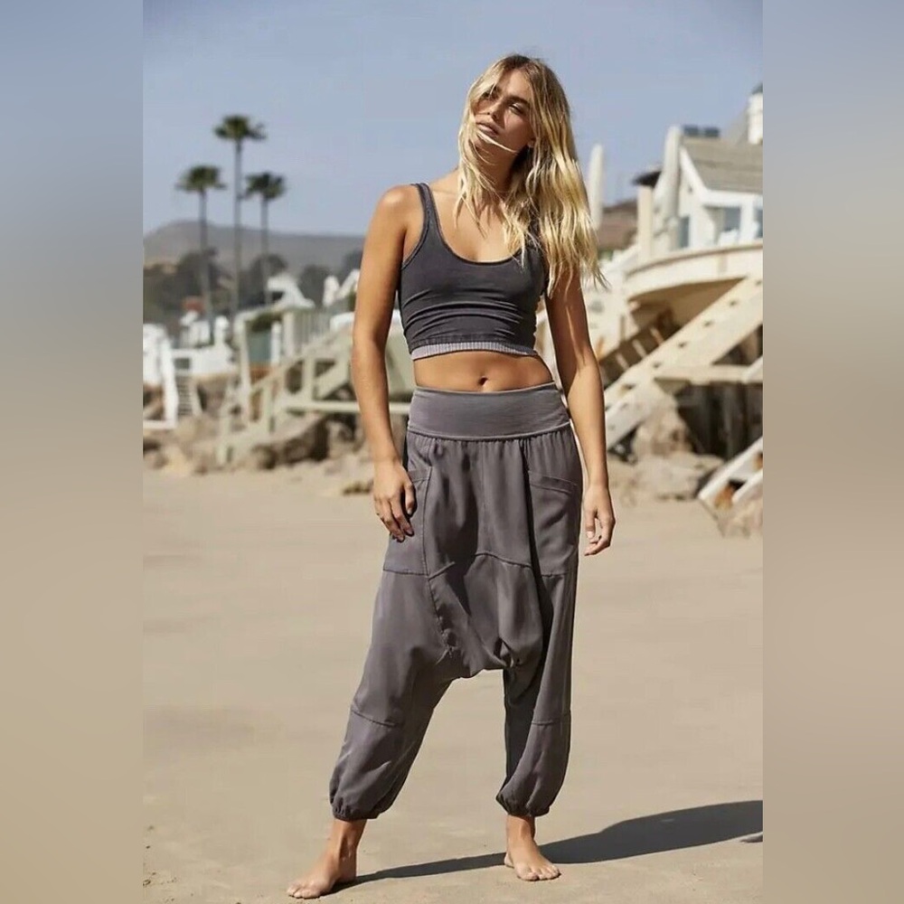 NWT L Free People Movement Give Me All Your Harem Pants Hip Pockets Gray